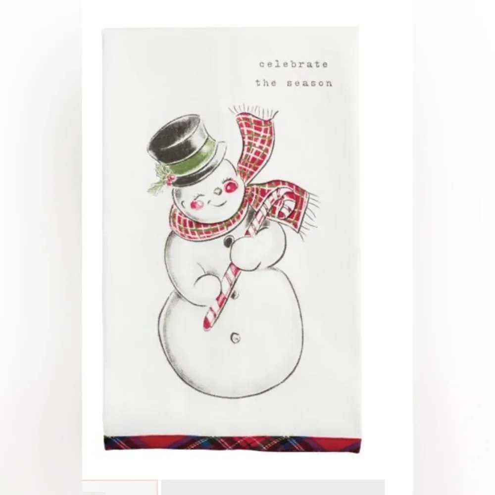 NWT Mudpie Celebrate The Season Snowman Printed Kitchen Towel